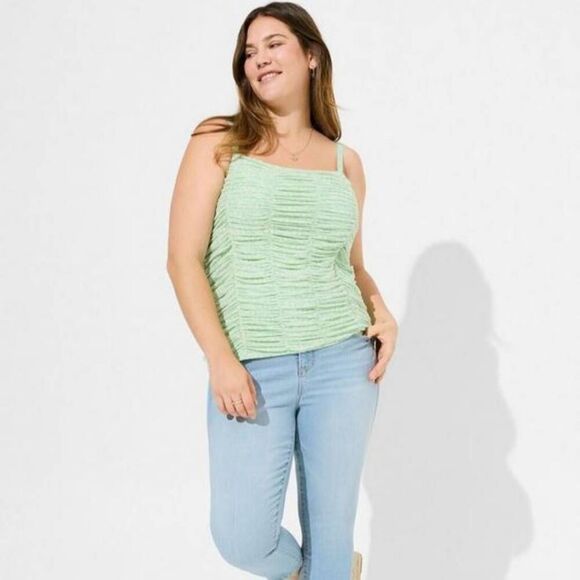 Torrid Plus Size 2X 18-20 Mesh Cropped Shirred Cami Top - Picture 2 of 5